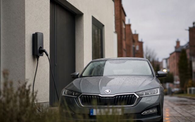 Elektromobil parkovaný v garáži s nabíjacou stanicou v Bratislave