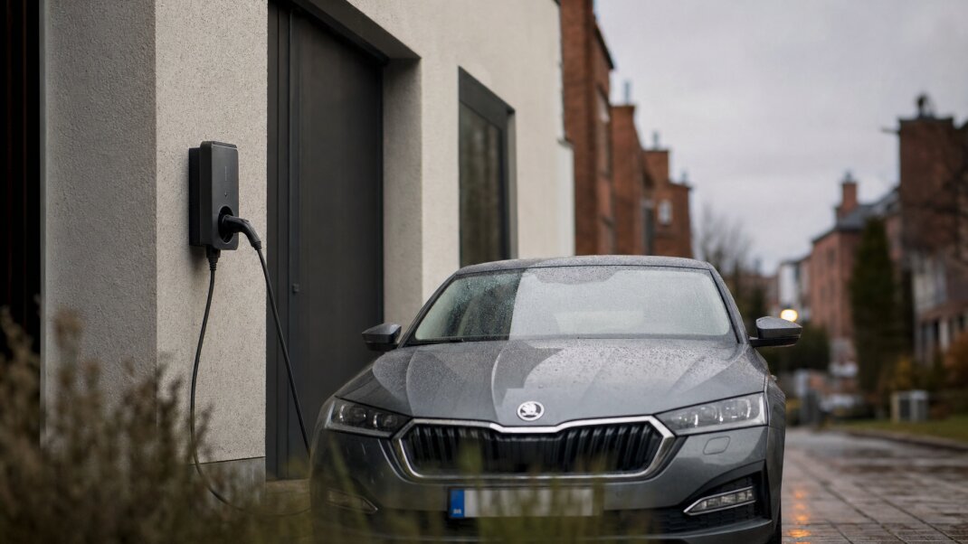 Elektromobil parkovaný v garáži s nabíjacou stanicou v Bratislave