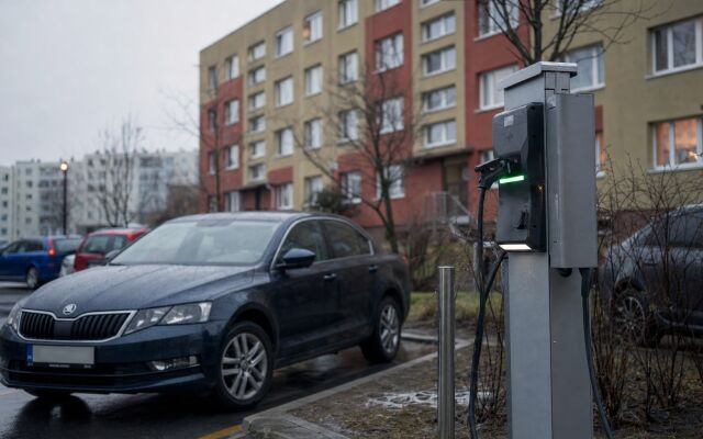 Elektromobil nabíjaný v garáži na sídlisku v Bratislave