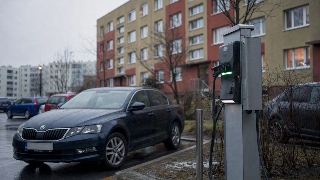 Elektromobil nabíjaný v garáži na sídlisku v Bratislave