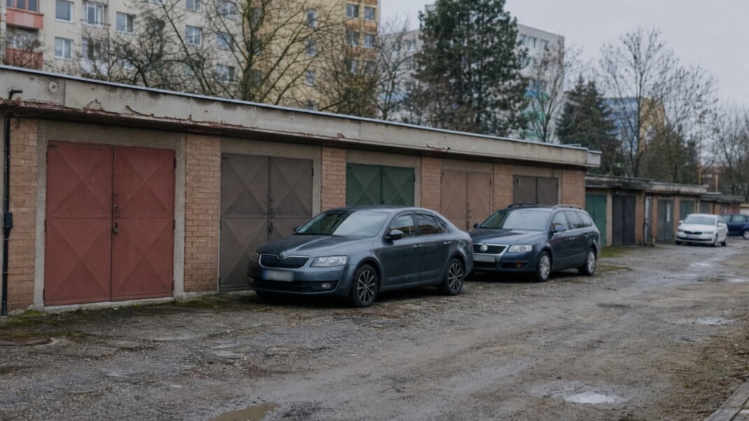 Garáž na prenájom v Košiciach-Juh s parkovacími miestami v pozadí