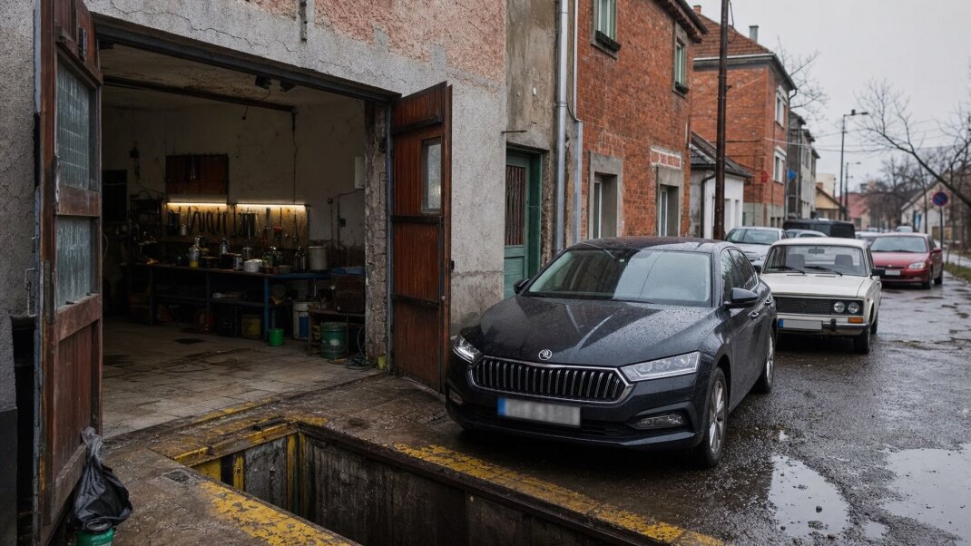 Garáž s montážnou jamou a auto v Bratislave