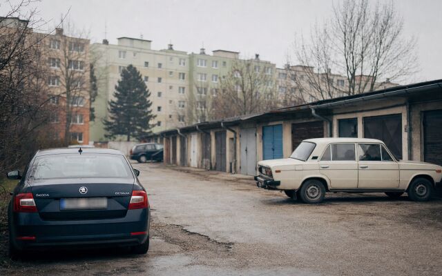 Parkovacie miesta na ulici v menšom slovenskom meste
