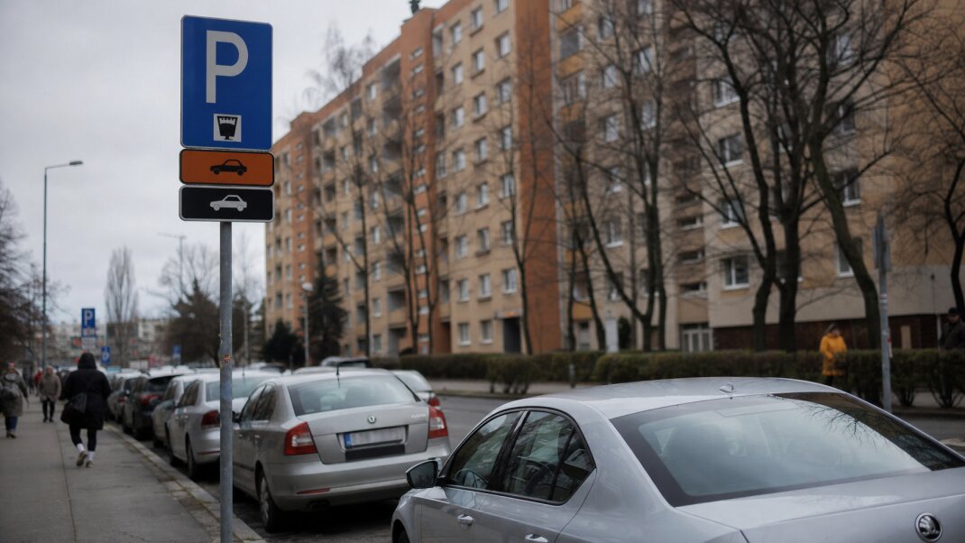 Parkovacie zóny v Bratislave s označením PAAS a autom zaparkovaným na ulici