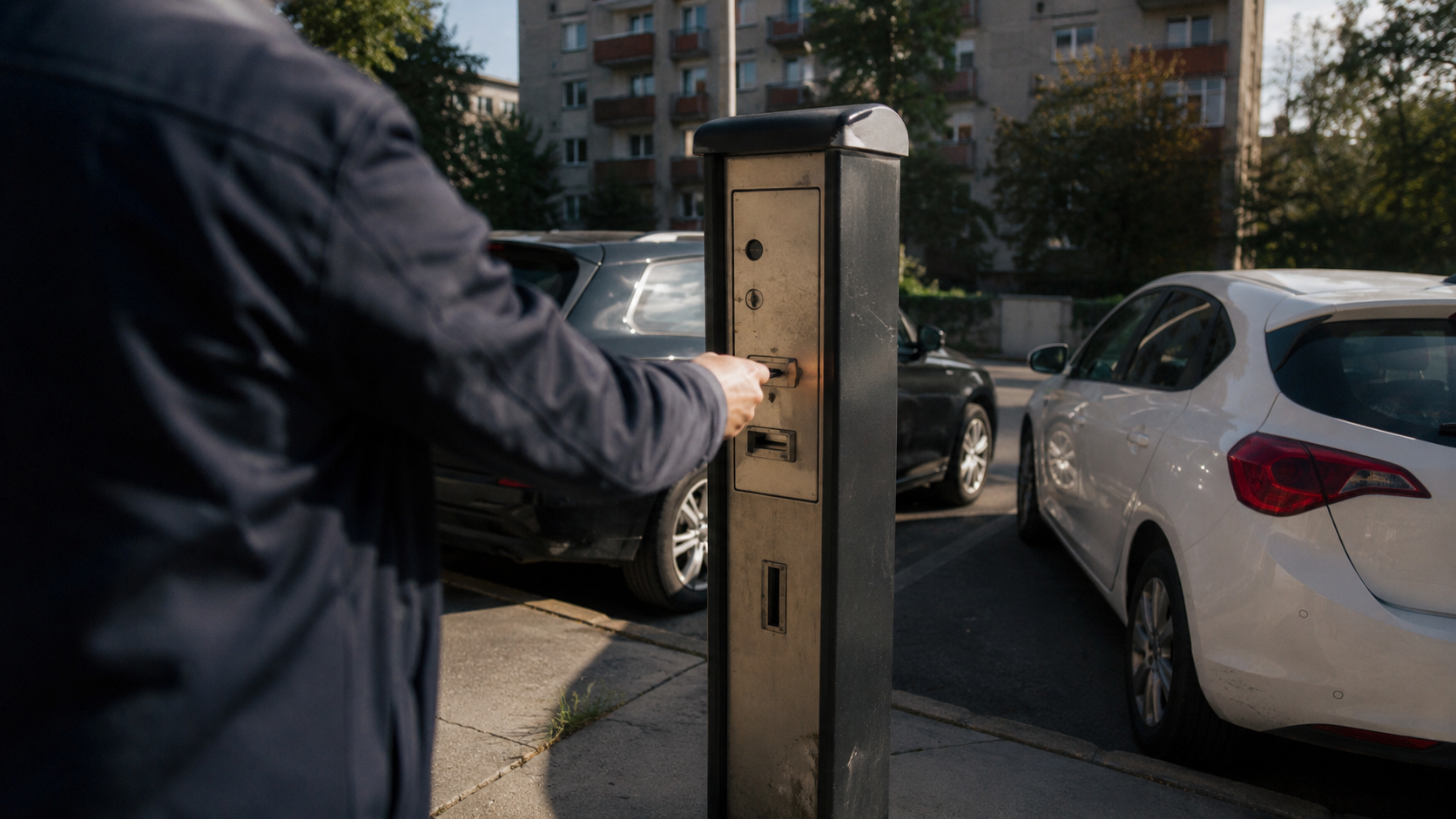 Trebišov a parkovanie pri úradoch, nemocnici a stanici — detail