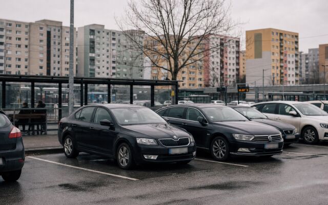 Parkovisko P+R s autami a verejnou dopravou v Bratislave