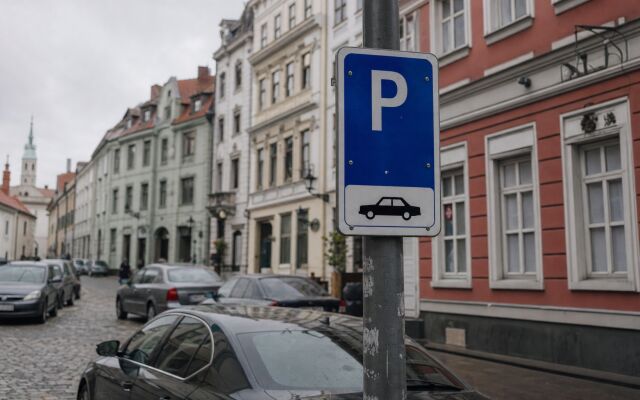 Parkovacie miesto v Starom Meste Bratislavy s historickými budovami v pozadí
