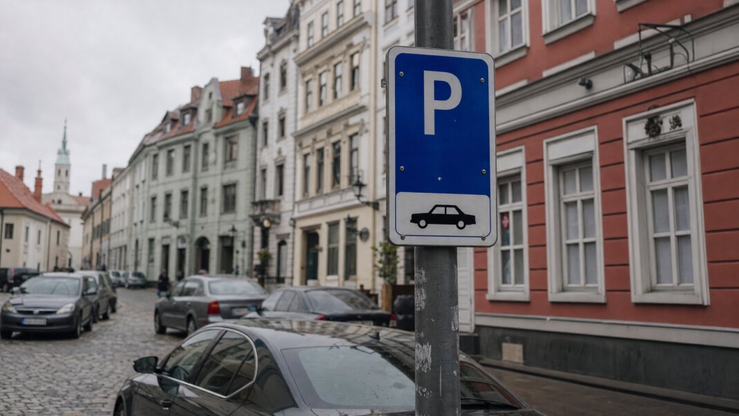 Parkovacie miesto v Starom Meste Bratislavy s historickými budovami v pozadí
