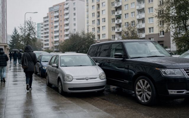 Parkovisko so SUV a malým autom na sídlisku v Bratislave