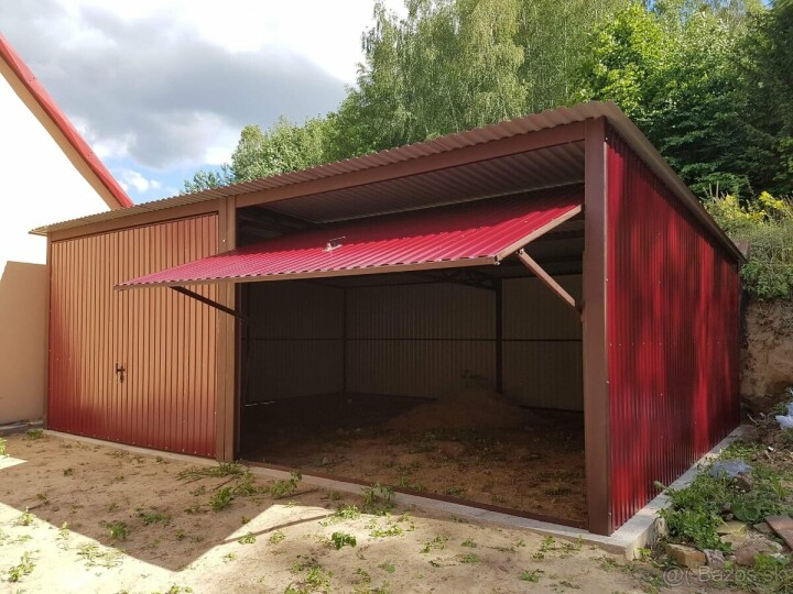 Plechová garáž 6x6 m s akrylovým náterom - višňová farba