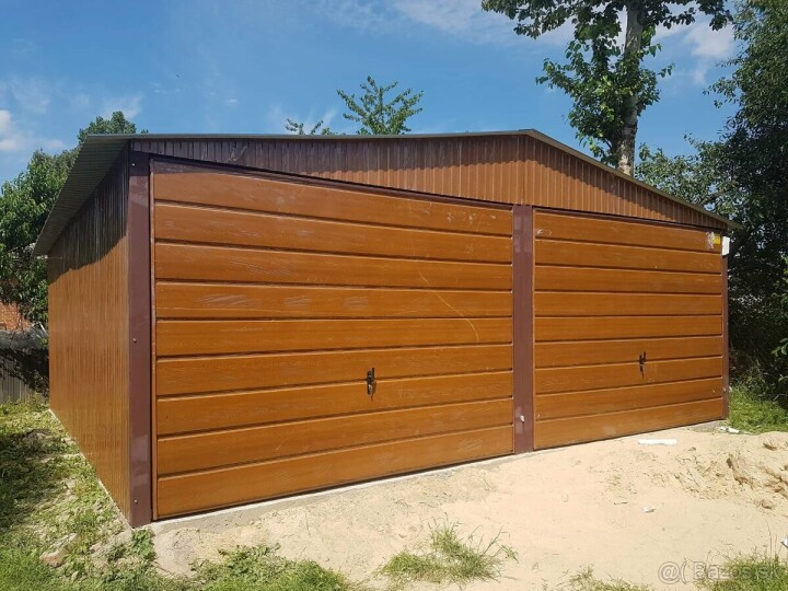 Plechová garáž 6x6 m s imitáciou dreva a rozšírenými možnosťami