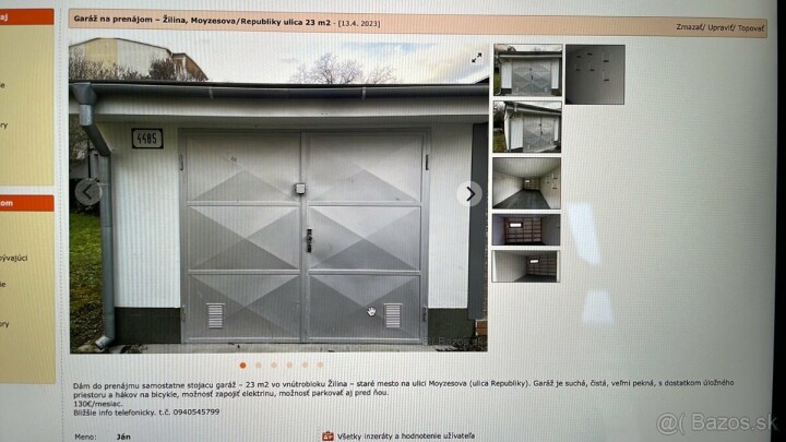 Prenájom garáže v Žiline na Moyzesovej a Republikovej ulici