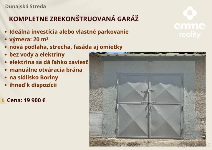 Predaj zrekonštruovanej garáže v Dunajskej Strede