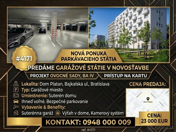Na predaj parkovacie miesto v podzemí projektu OVOCNÉ SADY