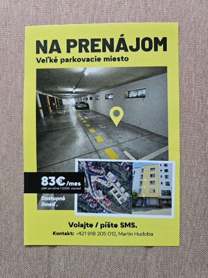 Parkovacie miesto v podzemnej garáži na ulici Nad plážou