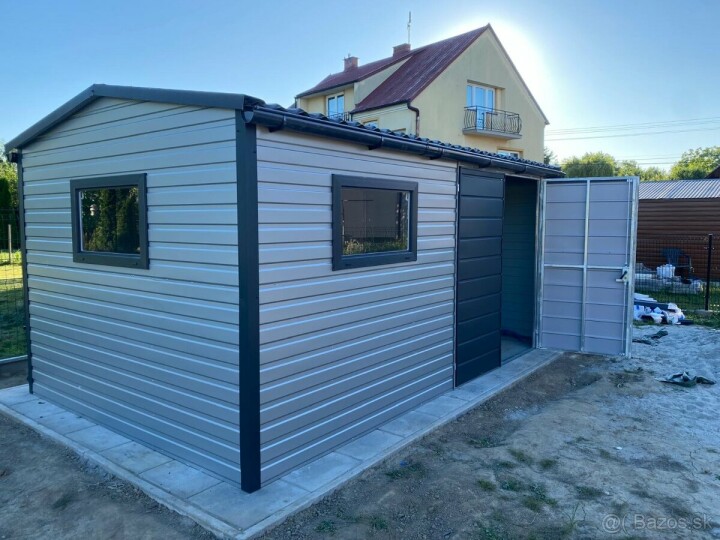 Plechový záhradný domček 5x3 m s antracitovou strechou