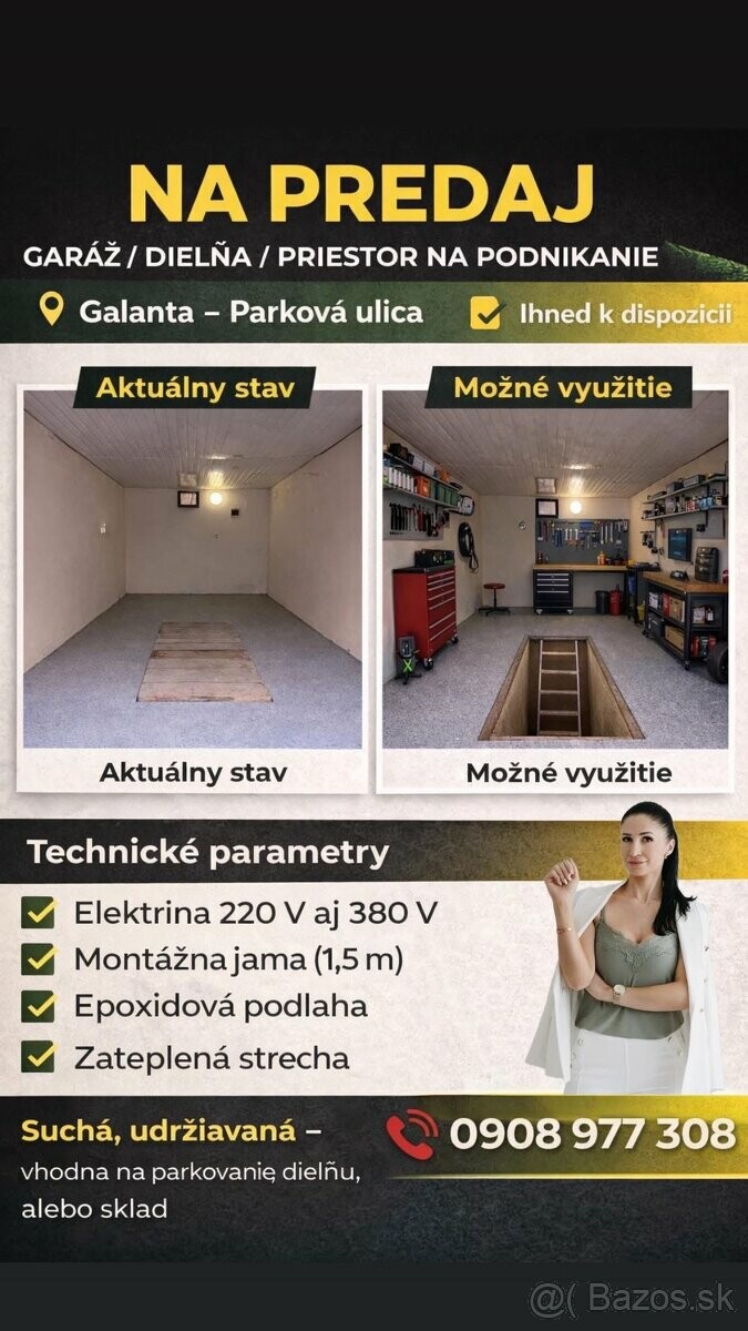 Predaj garáže s 380 V a montážnou jamou v Galante