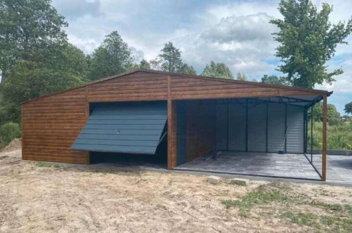 Plechová garáž 7x6 s prístreškom na predaj