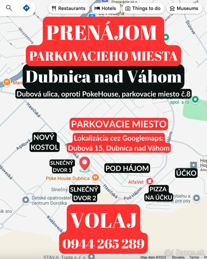 Prenájom vonkajšieho parkovacieho miesta v Dubnici nad Váhom