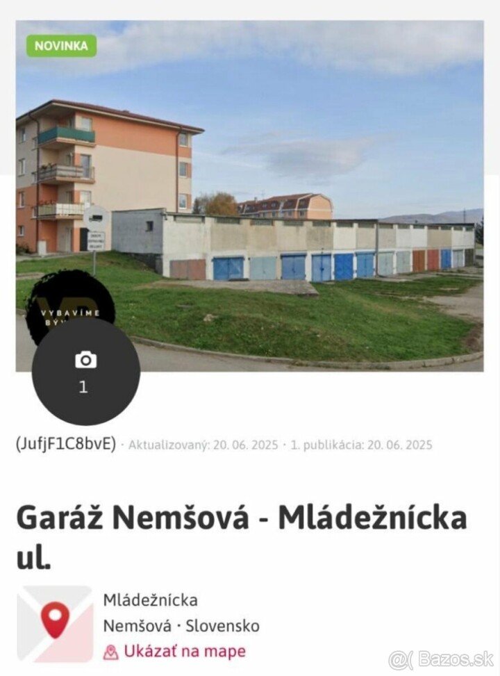Na predaj garáž na Mládežníckej ulici v Nemšovej