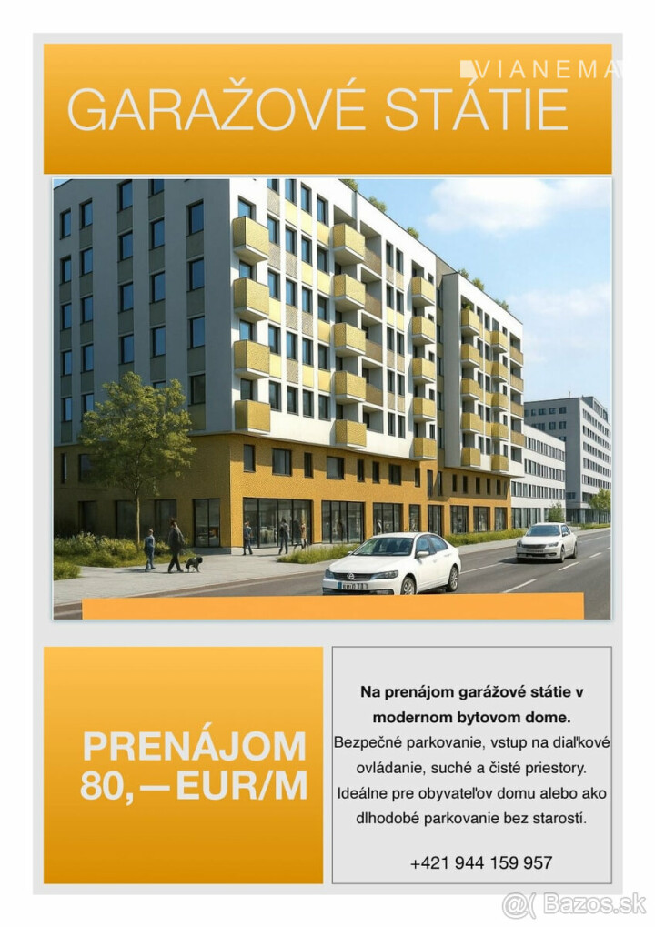 Na prenájom parkovacie miesto v garáži v novostavbe Panónka