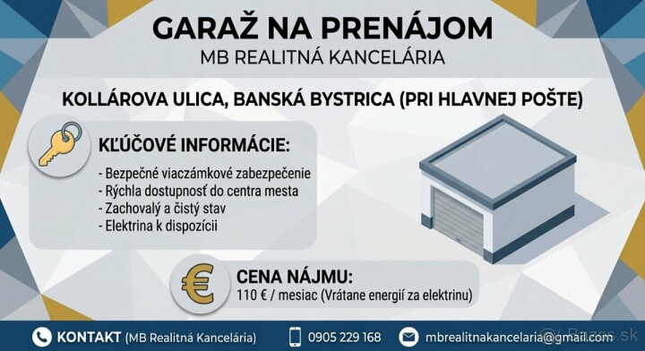 Prenájom garáže s elektrinou v centre Banskej Bystrice