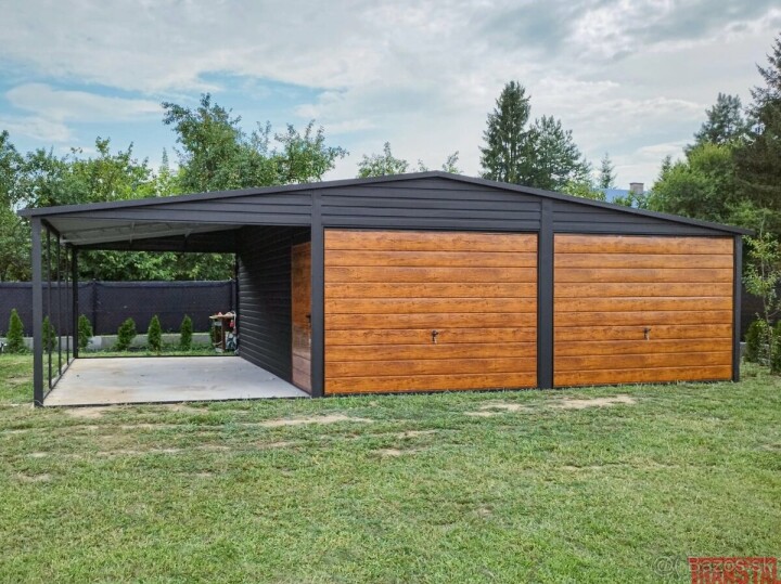 Plechová dvojgaráž s prístreškom 9x6 m na predaj