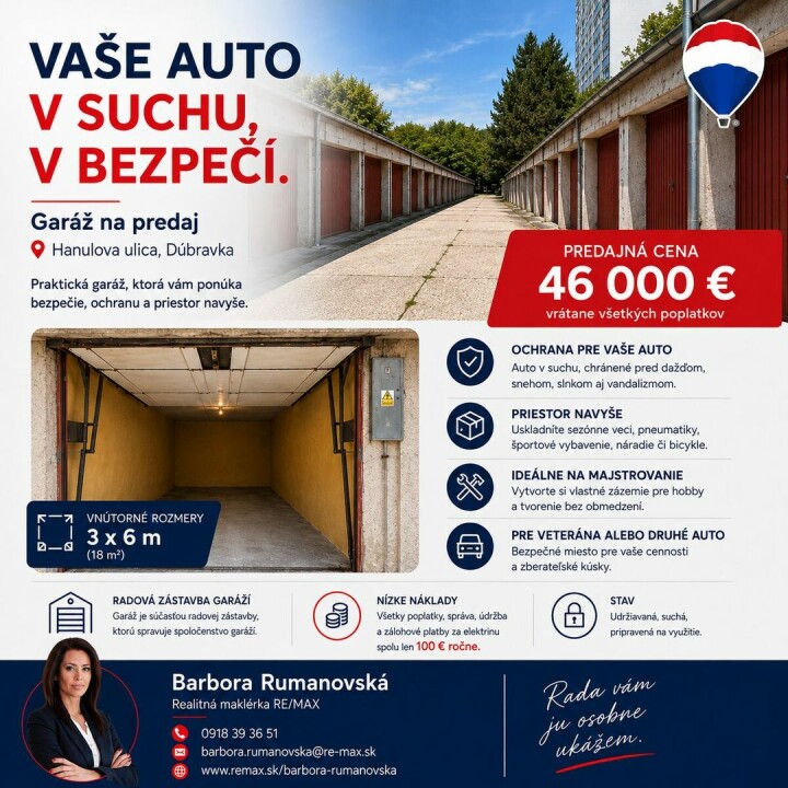 Samostatná garáž na predaj v Dúbravke s elektrinou a nízkymi nákladmi