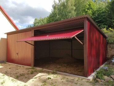 Plechová garáž 6x6 m s akrylovým náterom - višňová farba