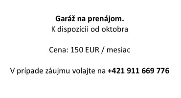 Samostatná garáž na prenájom v Ružinove