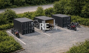 Predaj pozemku s kontajnerom na parkovanie motorky a skladovanie