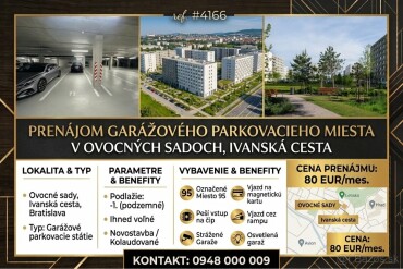 Prenájom parkovacieho miesta v podzemnej garáži na Ivanskej ceste