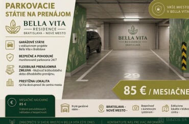 Prenájom krytého parkovacieho státia v rezidencii Bella Vita