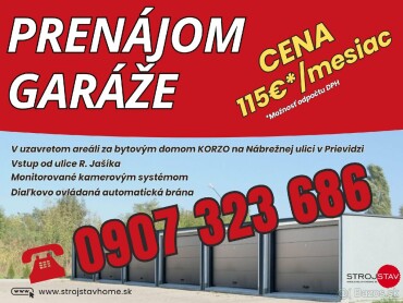 Prenájom nových garáží na ul. Jašíka v Prievidzi