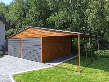 Plechová garáž s prístreškom 6x6m a 3m