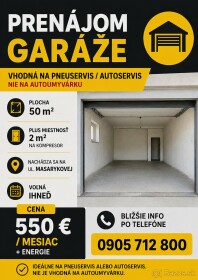 Prenájom priestrannej garáže na Masarykovej ulici v Michalovciach