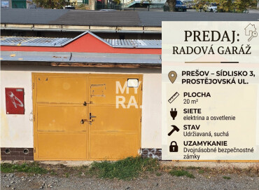 Predaj garáže s pozemkom na Prostějovskej ulici v Prešove
