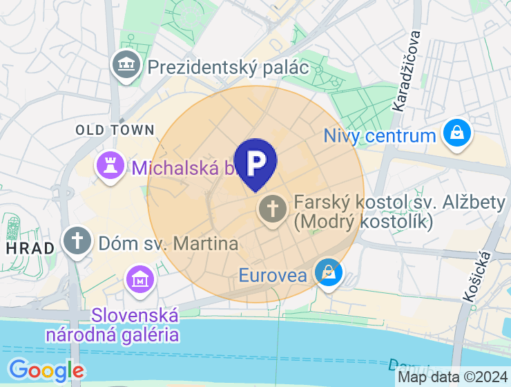 Hladam parking, BA, Dunajská ulica, Tesco kamenne námestie