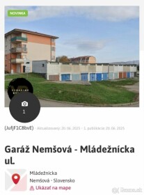 Na predaj garáž na Mládežníckej ulici v Nemšovej