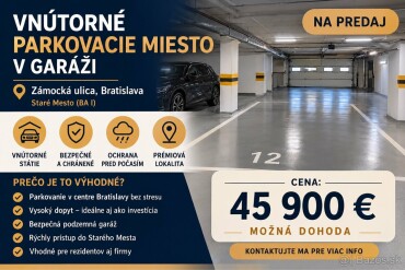 Predaj vnútorného parkovacieho miesta v podzemnej garáži na Zámockej ulici, Staré Mesto
