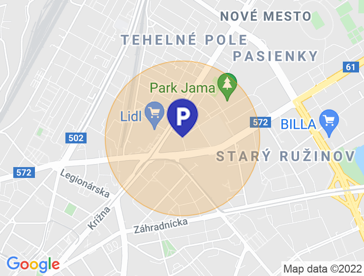 Parkovacie miesto v okolí Trnavského mýta