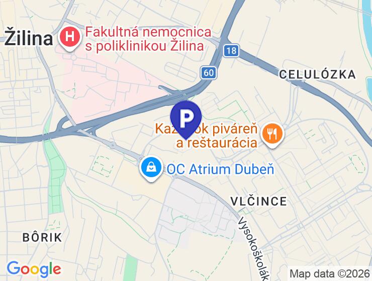 Prenájom vonkajšieho parkovacieho miesta v Žiline, Nové Vlčince