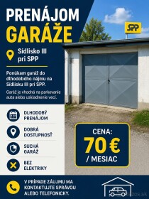 Dlhodobý prenájom garáže na Sídlisku III pri SPP