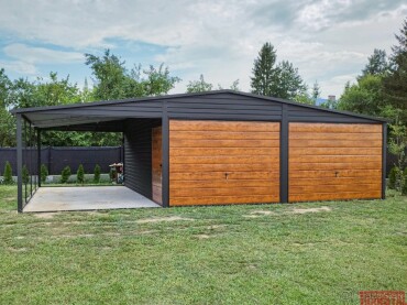 Plechová dvojgaráž s prístreškom 9x6 m na predaj