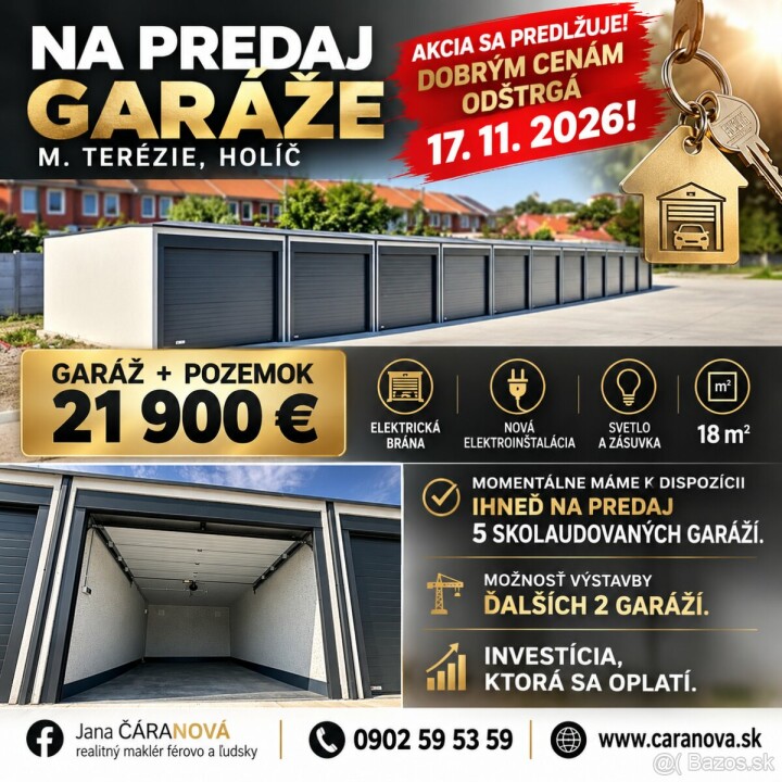 Nová garáž s pozemkom a elektrinou v Holíči za 21 900 €