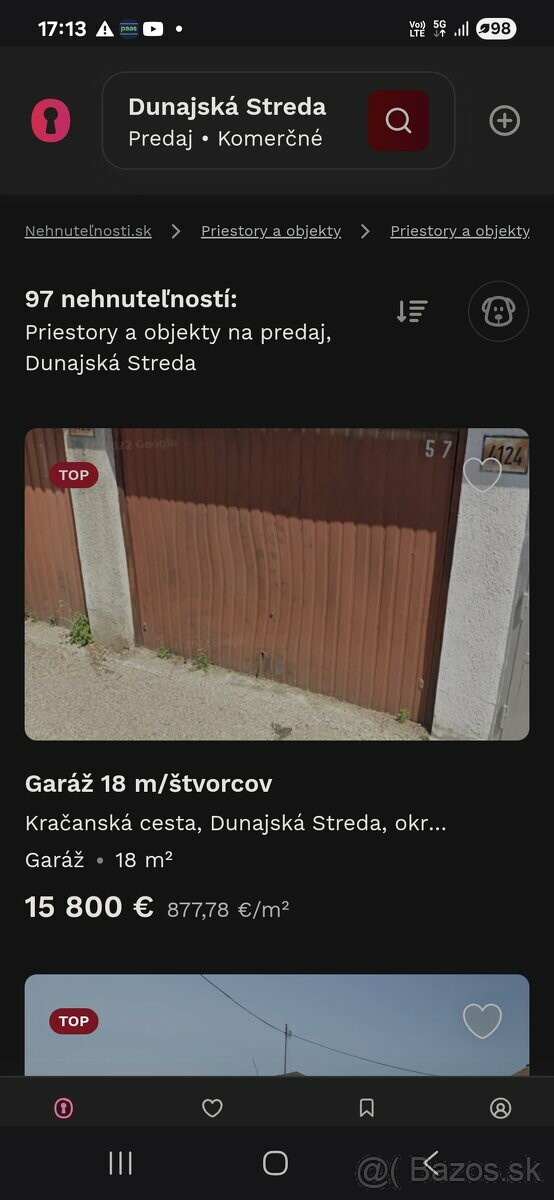 Garáž na predaj v Dunajskej Strede s pozemkom