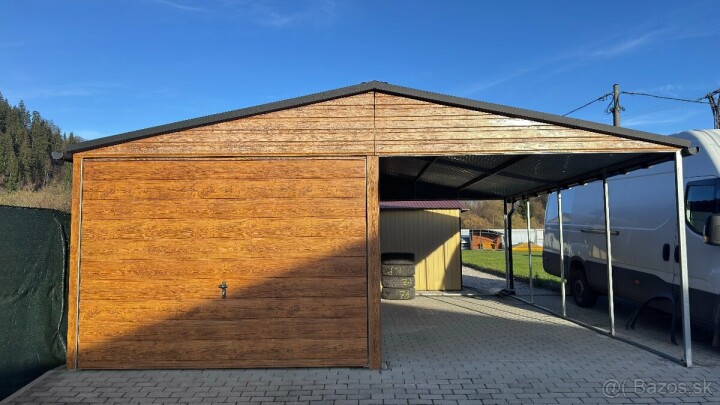 Predaj plechovej garáže JOKEL 6x6 m s prístreškom